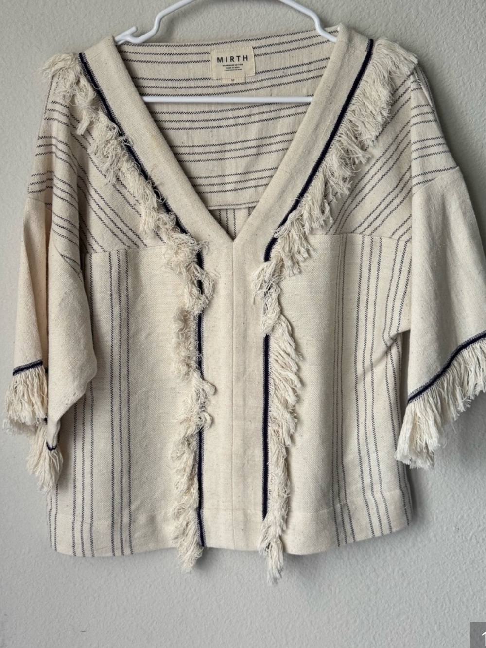 Mirth Cream Fringed V-Neck Boxy Top